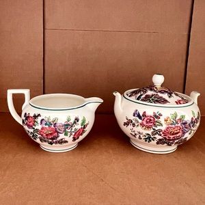 RARE Antique 1898 WEDGEWOOD Etruria Floral Sugar‎ Bowl with Lid & Creamer Set